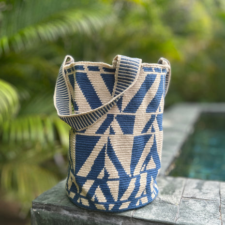 Mayra Medium Herringbone Blue Backpack