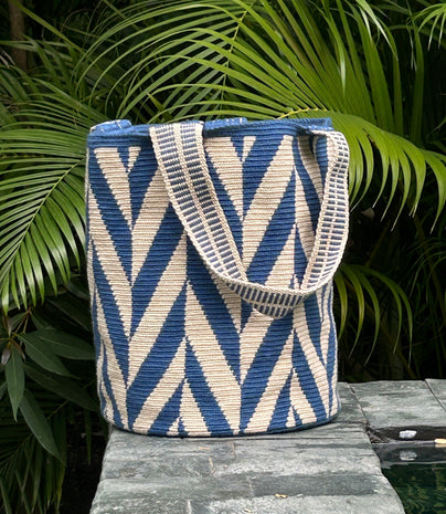 Mayra Blue Herringbone Backpack