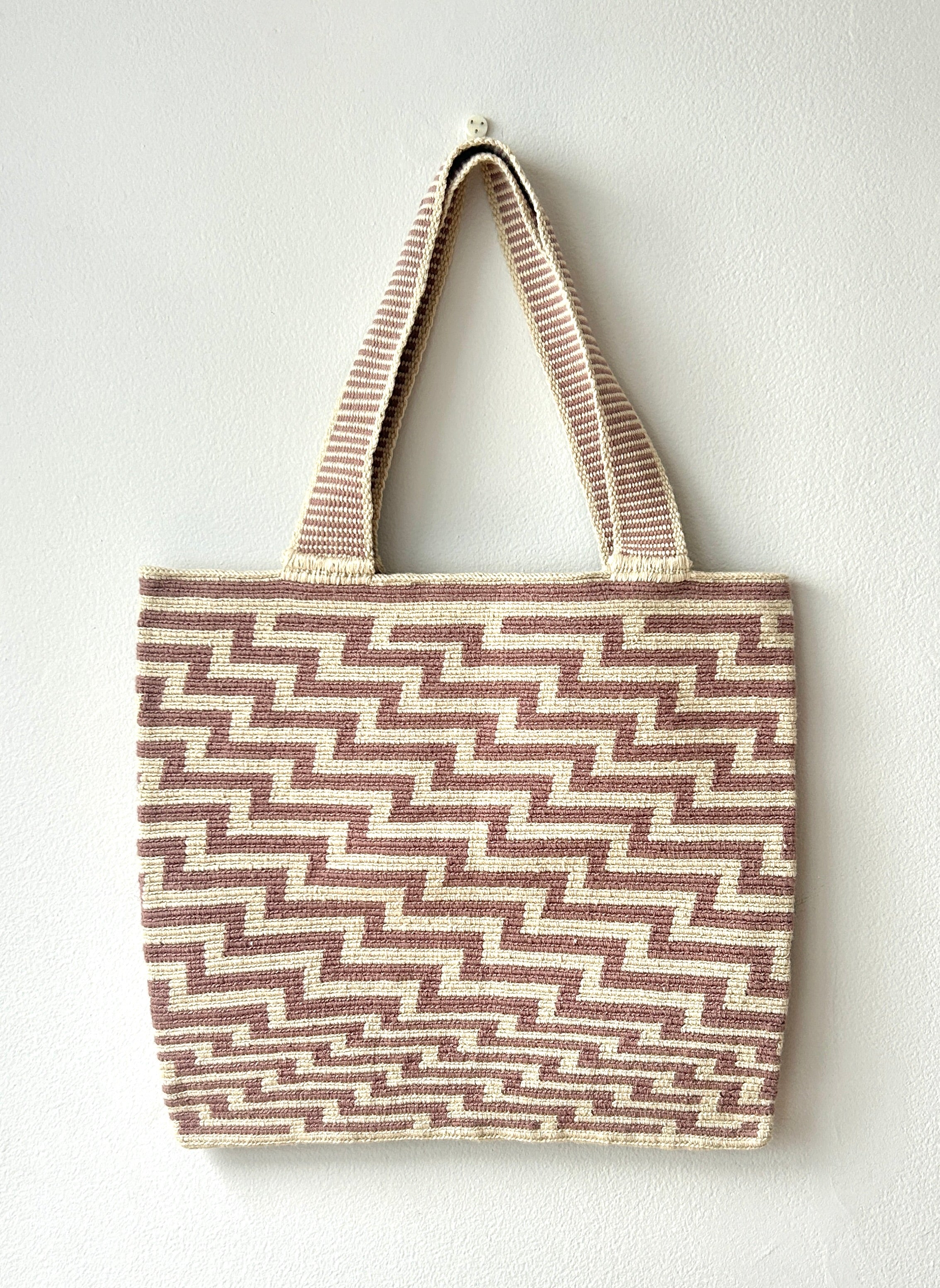 Zigzag Handwoven Tote Bag Crochet Style For Work Travel Lightweight Durable Handmade Artisan
