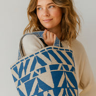 Mayra Medium Herringbone Blue Backpack