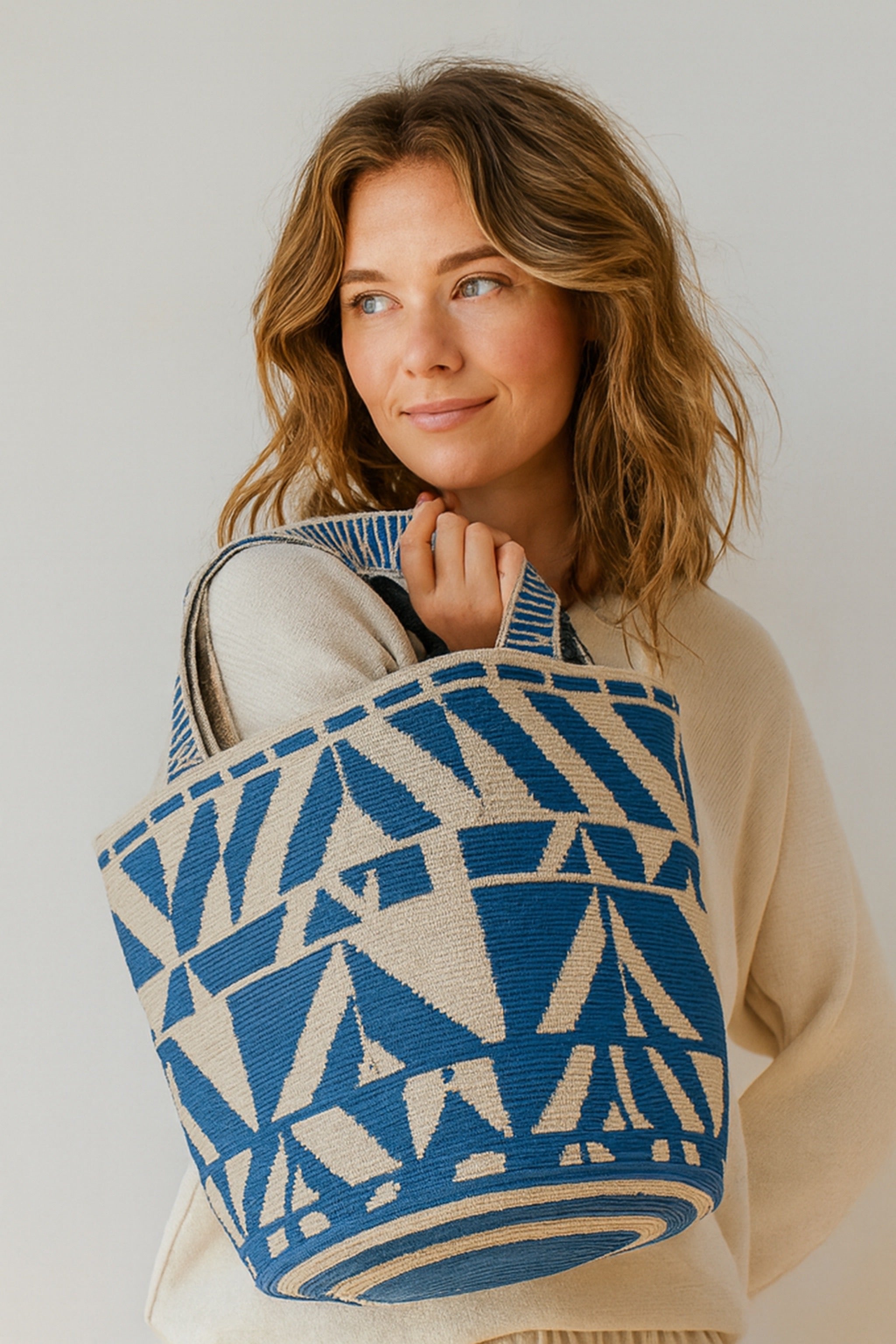 Mayra Medium Herringbone Blue Backpack