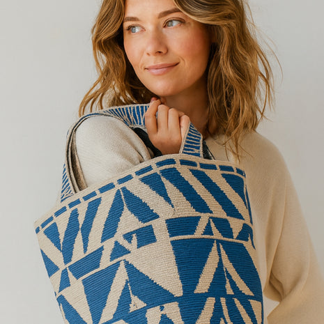 Mayra Medium Herringbone Blue Backpack