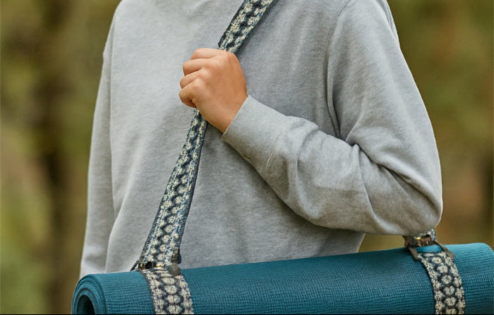 Handwoven Black and Gray Yoga Mat Strap Adjustable Carrier By Colombian Artisans