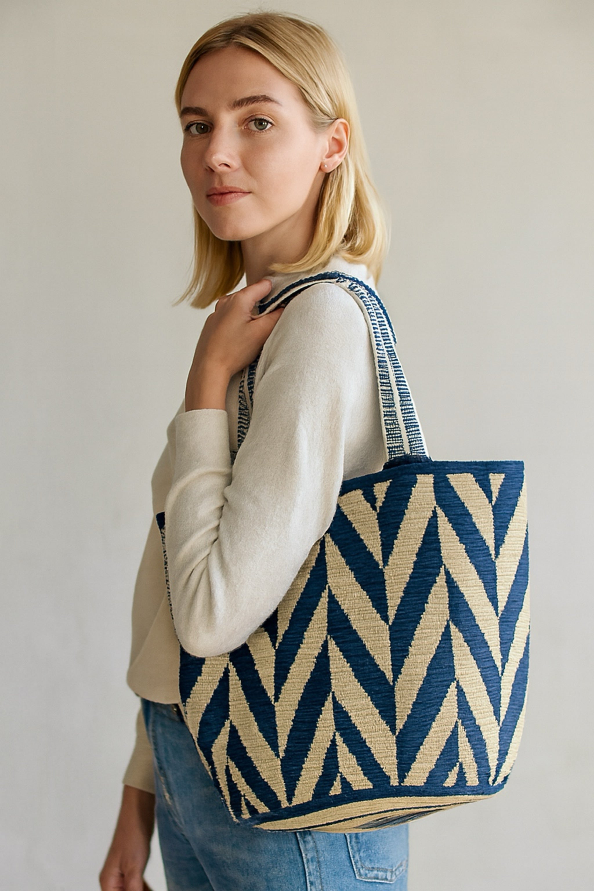 Mayra Blue Herringbone Backpack