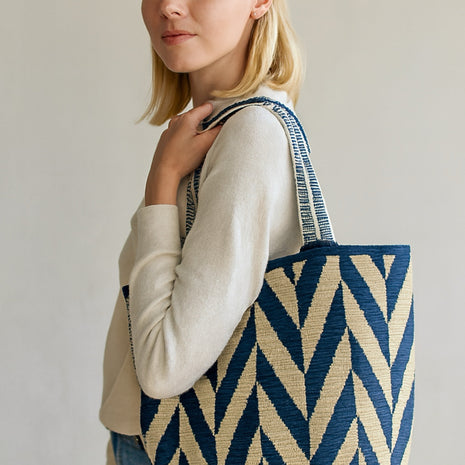 Mayra Blue Herringbone Backpack