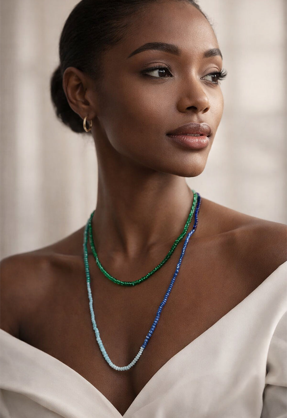 Verdant Wave Long Necklace (Blue/Green)