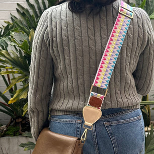 Hand-Knitted Wayuu Bag Strap - Adjustable Artisan Accessory with Genuine Leather Finish