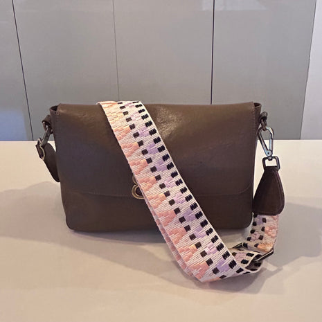 Hand-Knitted Wayuu Bag Strap - Adjustable Artisan Accessory with Genuine Leather Finish