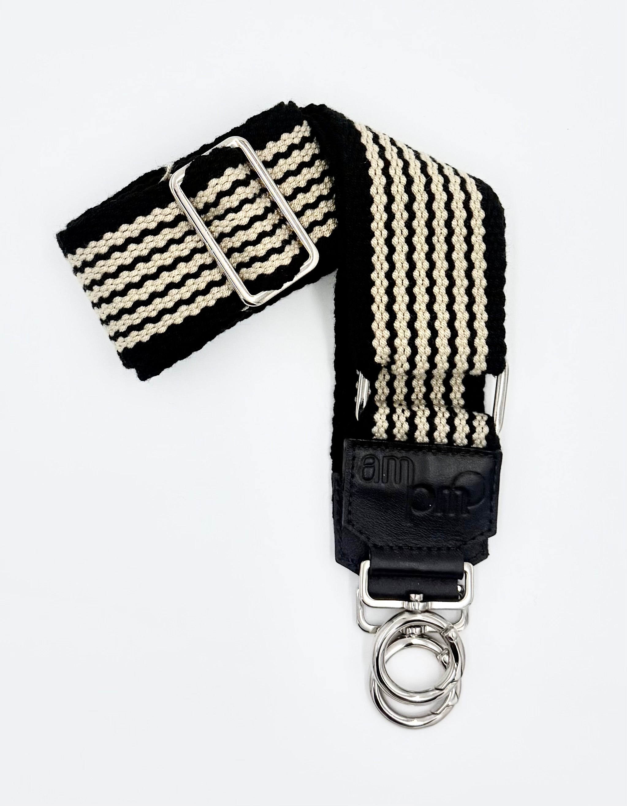 Handwoven Wayuu Bag Strap - Premium Adjustable Edition Neutral & Black Edge