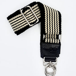 Handwoven Wayuu Bag Strap - Premium Adjustable Edition Neutral & Black Edge