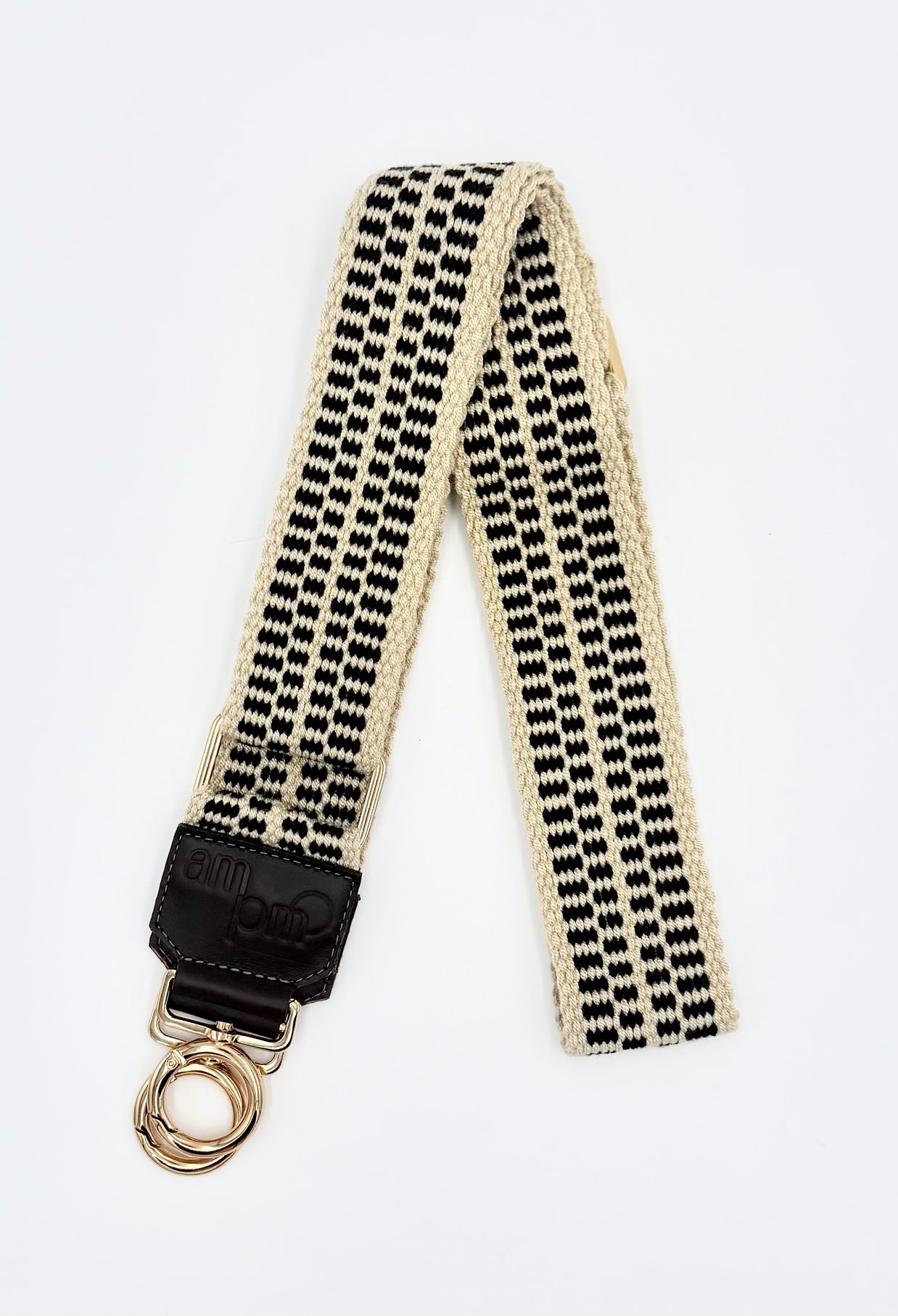 Handwoven Wayuu Bag Strap - Premium Adjustable Edition Black Lines & Dots Raw Trim
