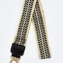Handwoven Wayuu Bag Strap - Premium Adjustable Edition Black Lines & Dots Raw Trim