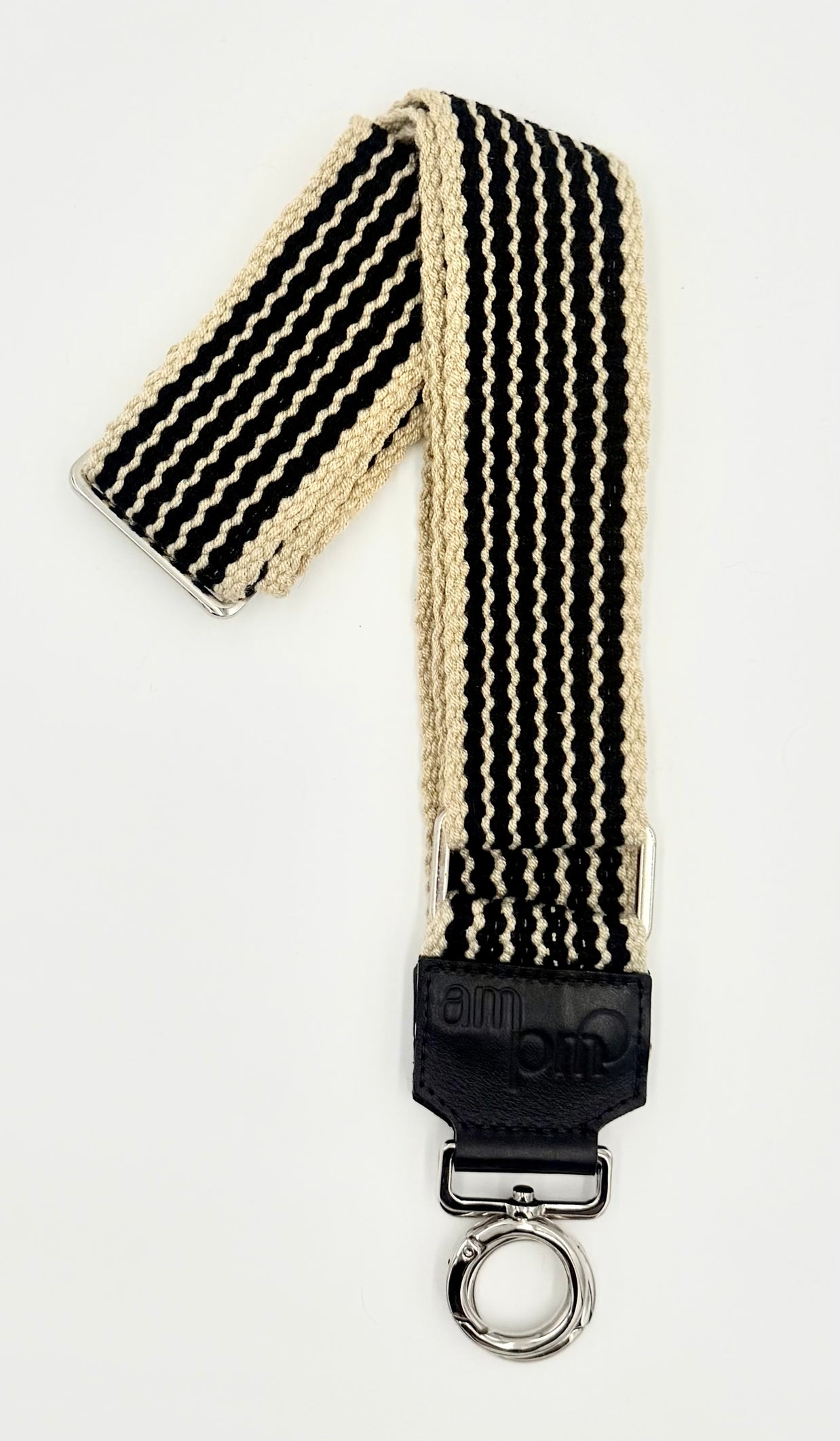 Handwoven Wayuu Bag Strap - Premium Adjustable Edition Black with Neutral Edges