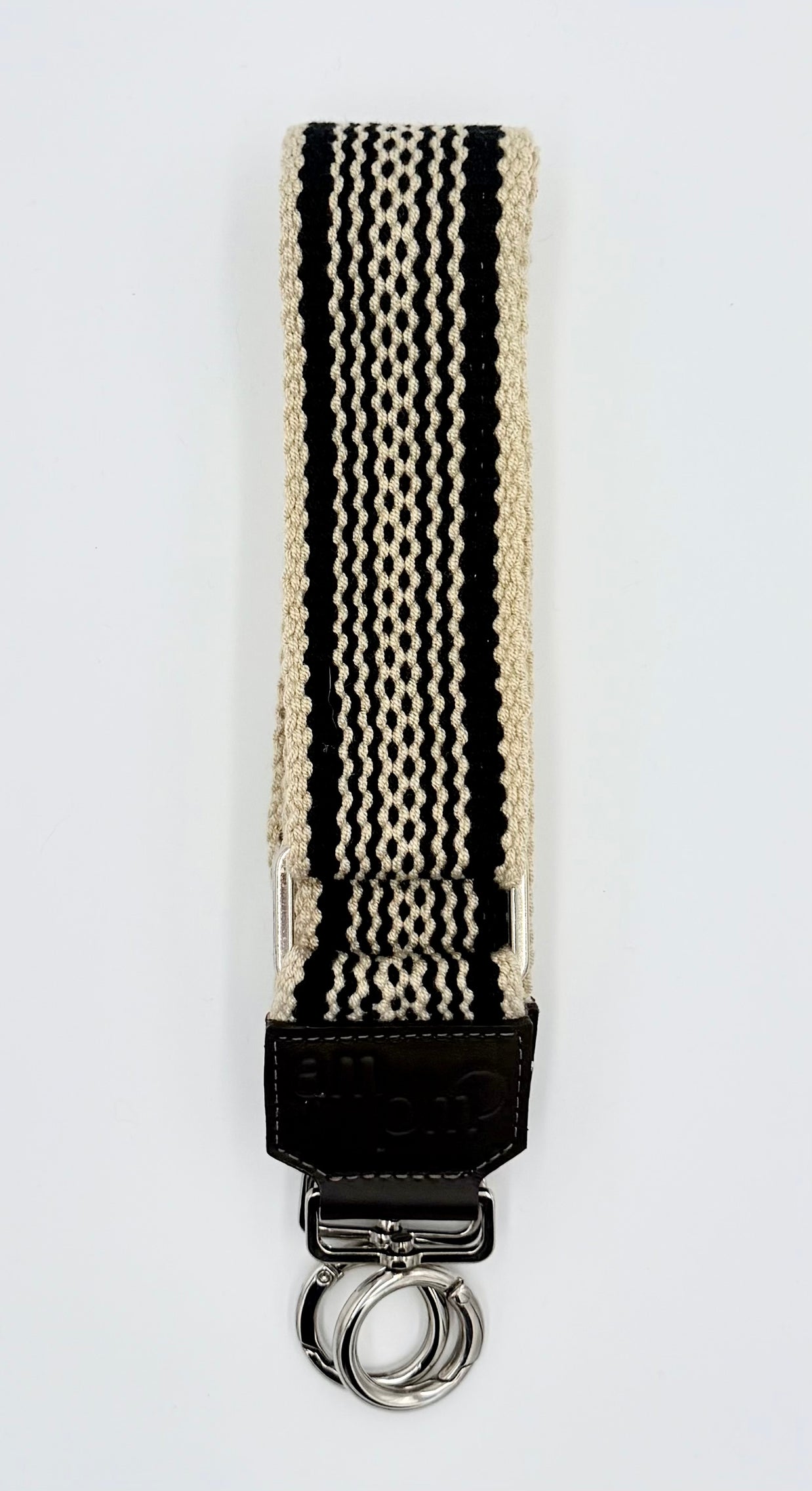 Handwoven Wayuu Bag Strap - Premium Adjustable Edition Black Lines & Dots Raw Trim