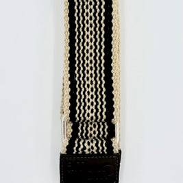 Handwoven Wayuu Bag Strap - Premium Adjustable Edition Black Lines & Dots Raw Trim
