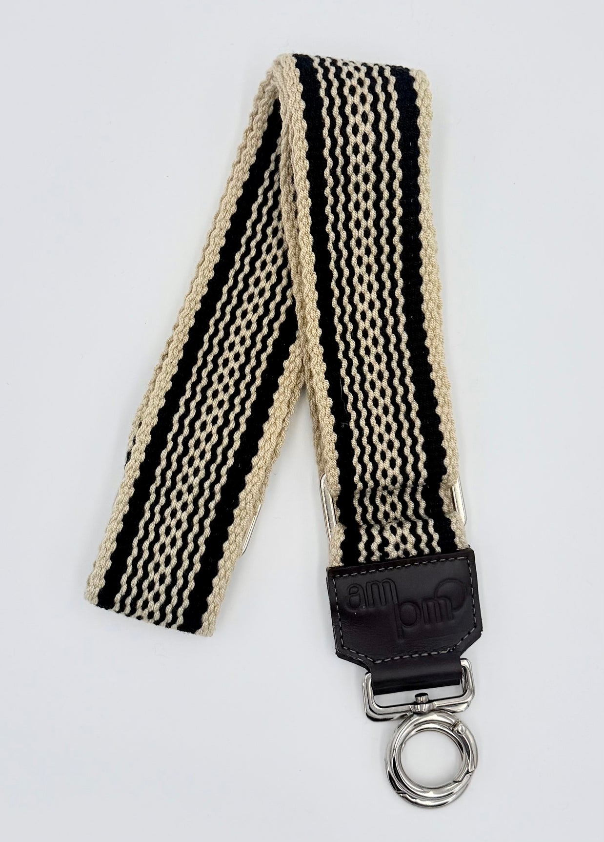 Handwoven Wayuu Bag Strap - Premium Adjustable Edition Black Lines & Dots Raw Trim
