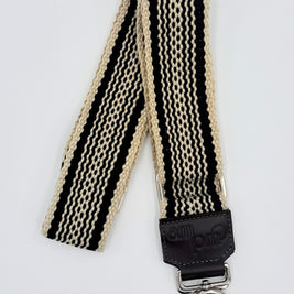 Handwoven Wayuu Bag Strap - Premium Adjustable Edition Black Lines & Dots Raw Trim