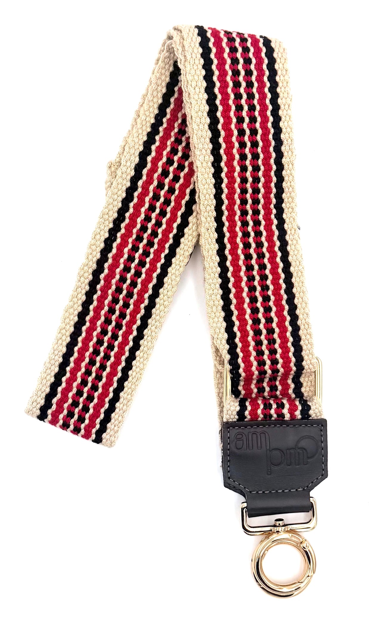Handwoven Wayuu Bag Strap - Premium Adjustable Edition Red Black & Neutral Edge