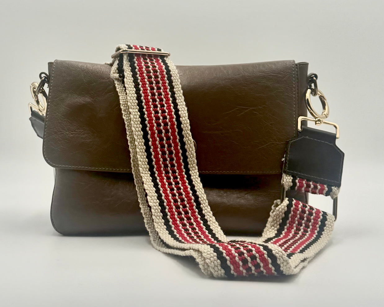 Handwoven Wayuu Bag Strap - Premium Adjustable Edition Red Black & Neutral Edge