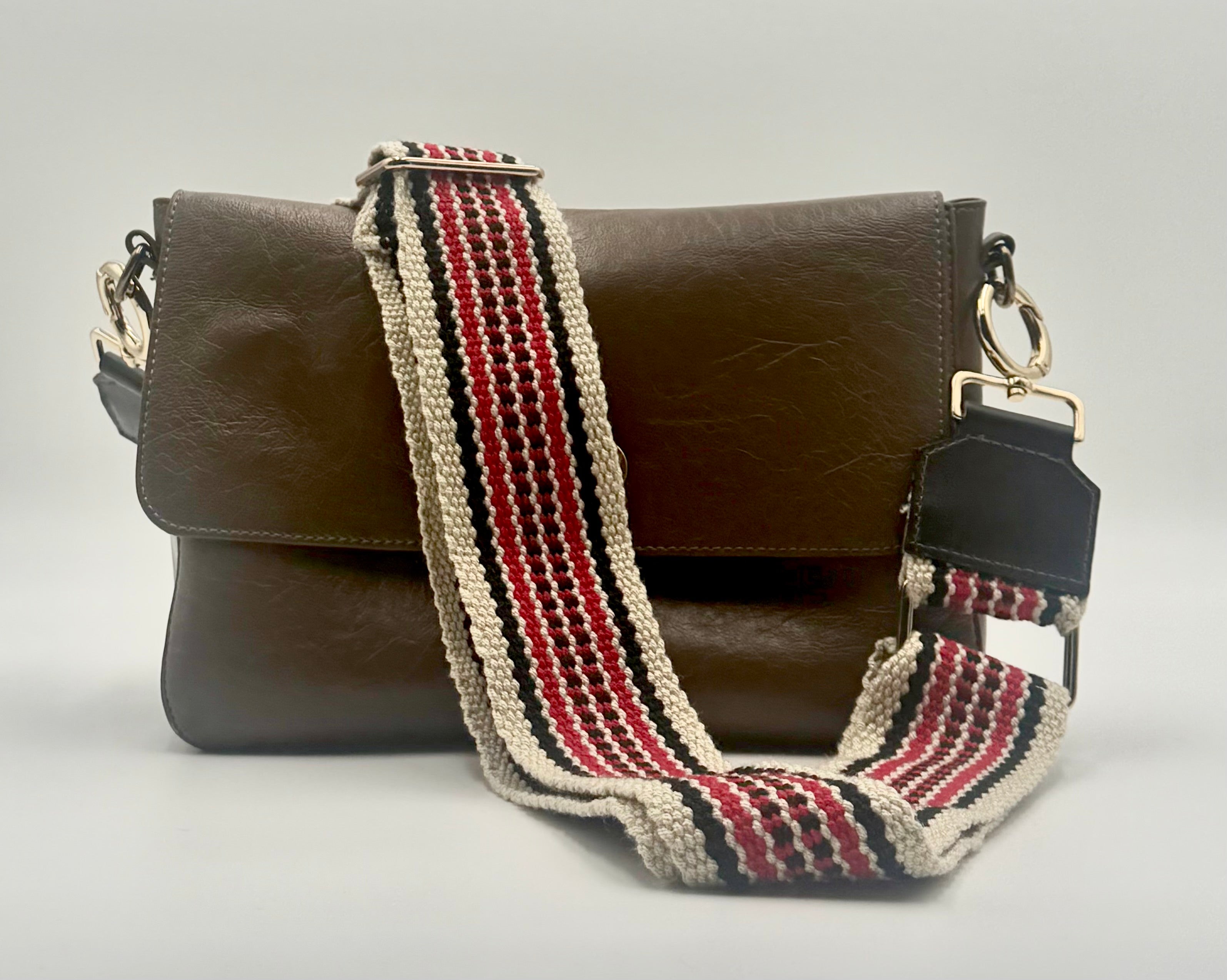 Handwoven Wayuu Bag Strap - Premium Adjustable Edition Red Black & Neutral Edge