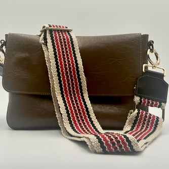 Handwoven Wayuu Bag Strap - Premium Adjustable Edition Red Black & Neutral Edge