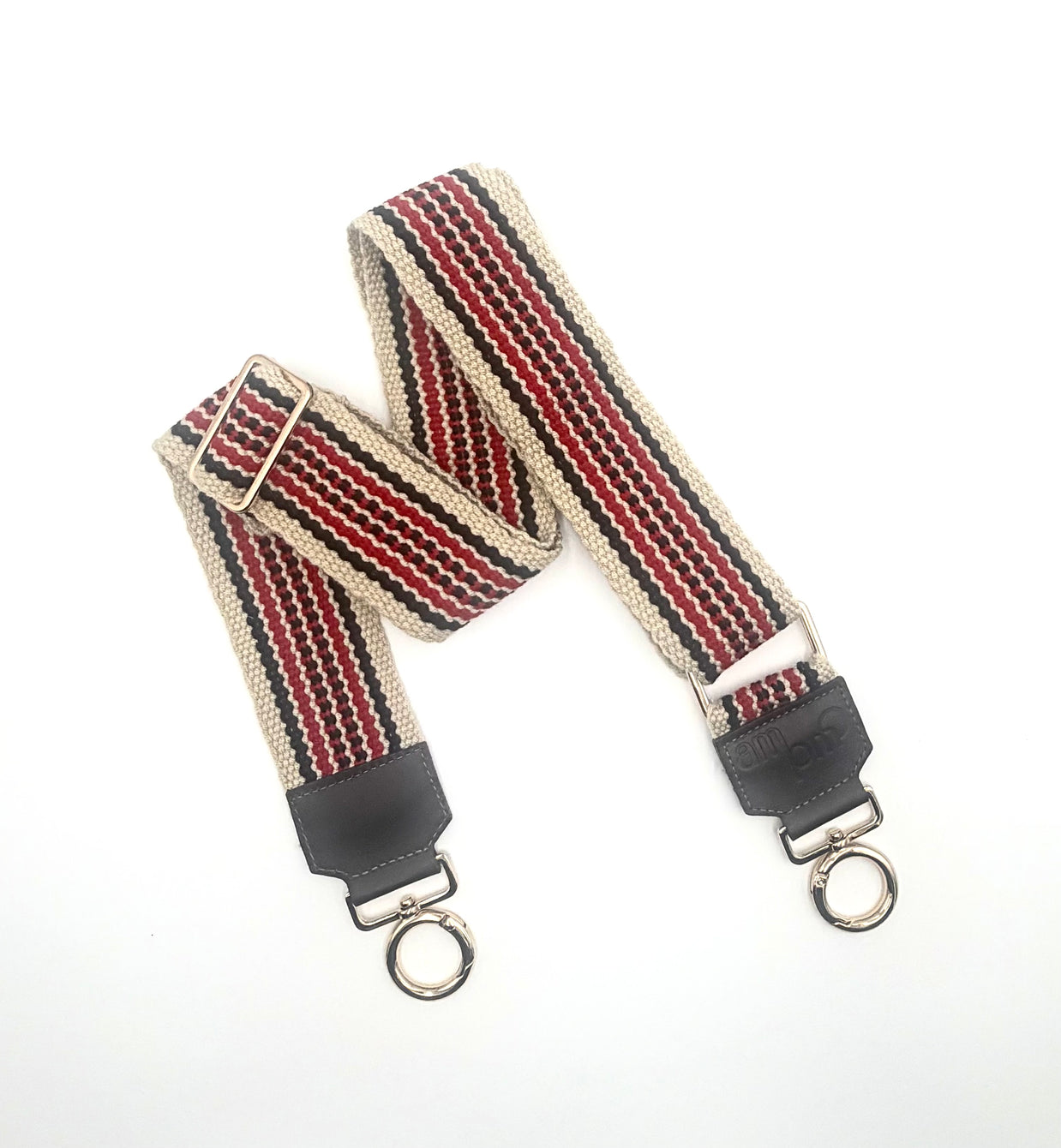 Handwoven Wayuu Bag Strap - Premium Adjustable Edition Red Black & Neutral Edge