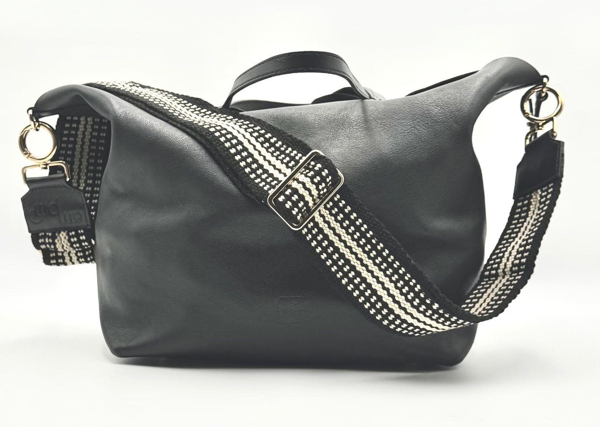 Handwoven Wayuu Bag Strap - Premium Adjustable Edition Neutral & Black Edge