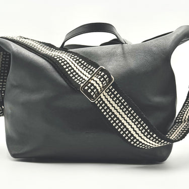 Handwoven Wayuu Bag Strap - Premium Adjustable Edition Neutral & Black Edge