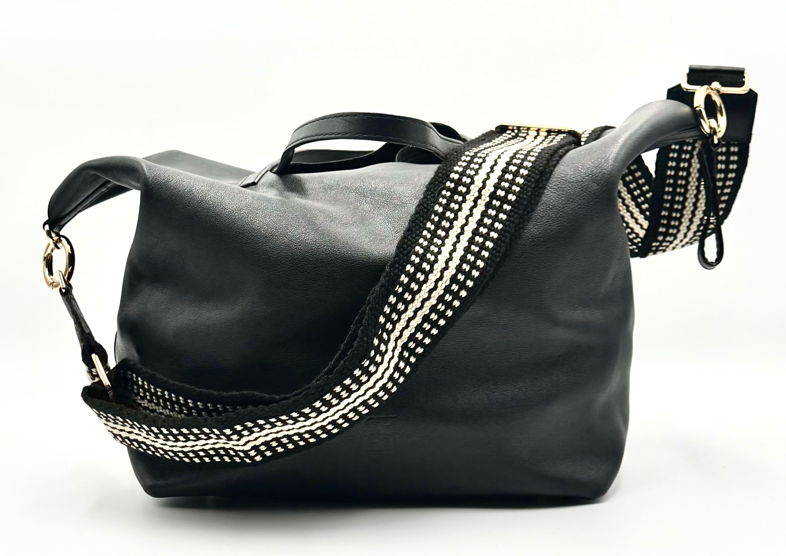 Handwoven Wayuu Bag Strap - Premium Adjustable Edition Neutral & Black Edge