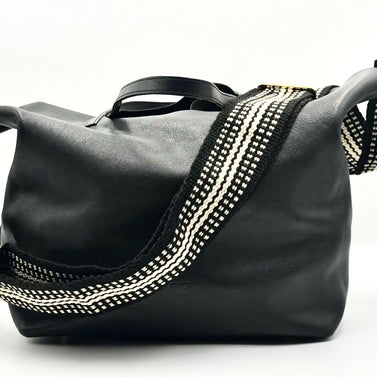 Handwoven Wayuu Bag Strap - Premium Adjustable Edition Neutral & Black Edge