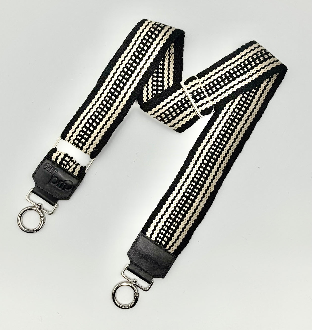 Handwoven Wayuu Bag Strap - Premium Adjustable Edition Neutral & Black Edge