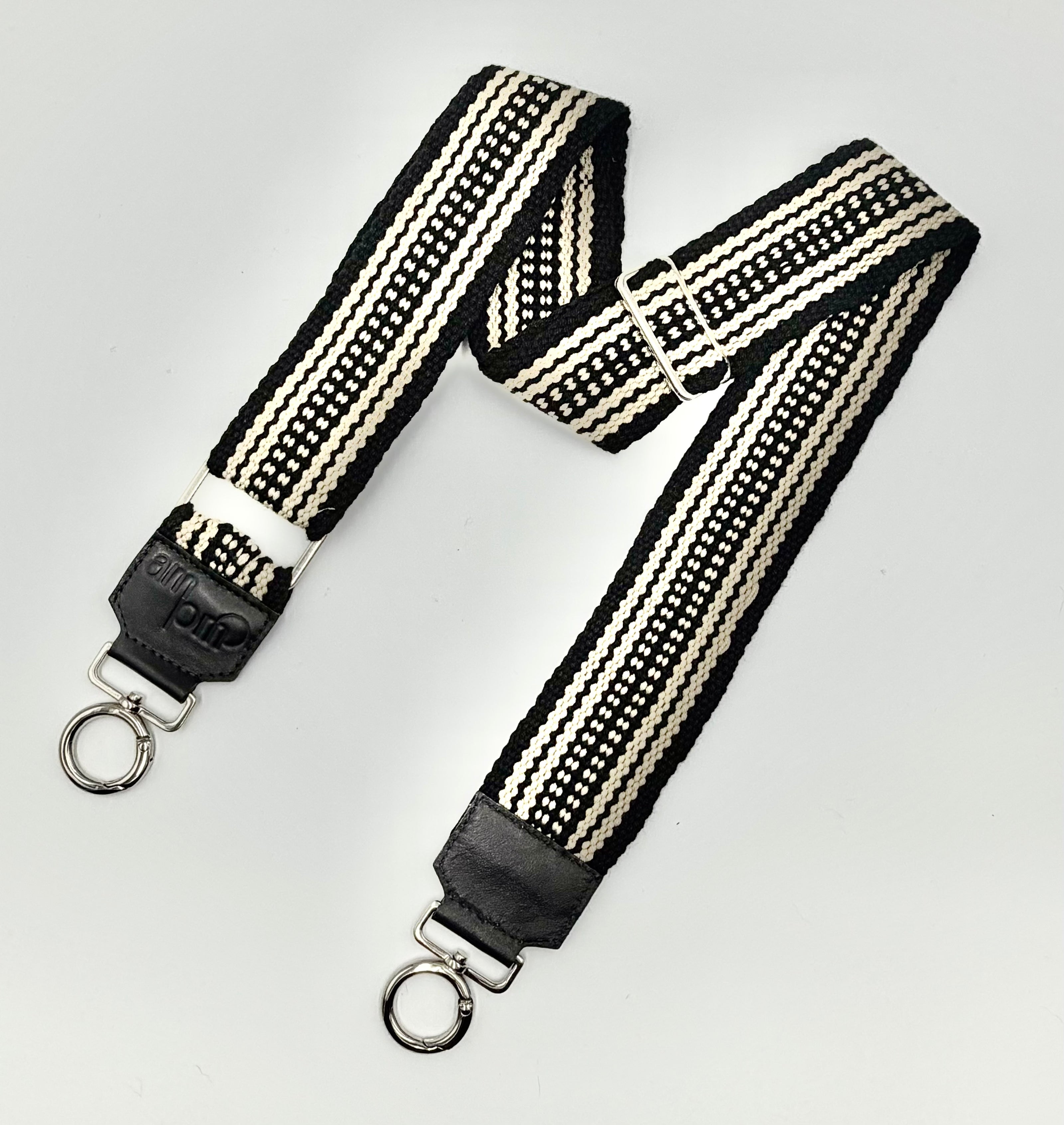 Handwoven Wayuu Bag Strap - Premium Adjustable Edition Neutral & Black Edge