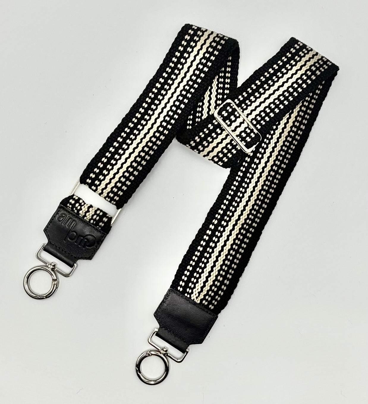 Handwoven Wayuu Bag Strap - Premium Adjustable Edition Neutral & Black Edge
