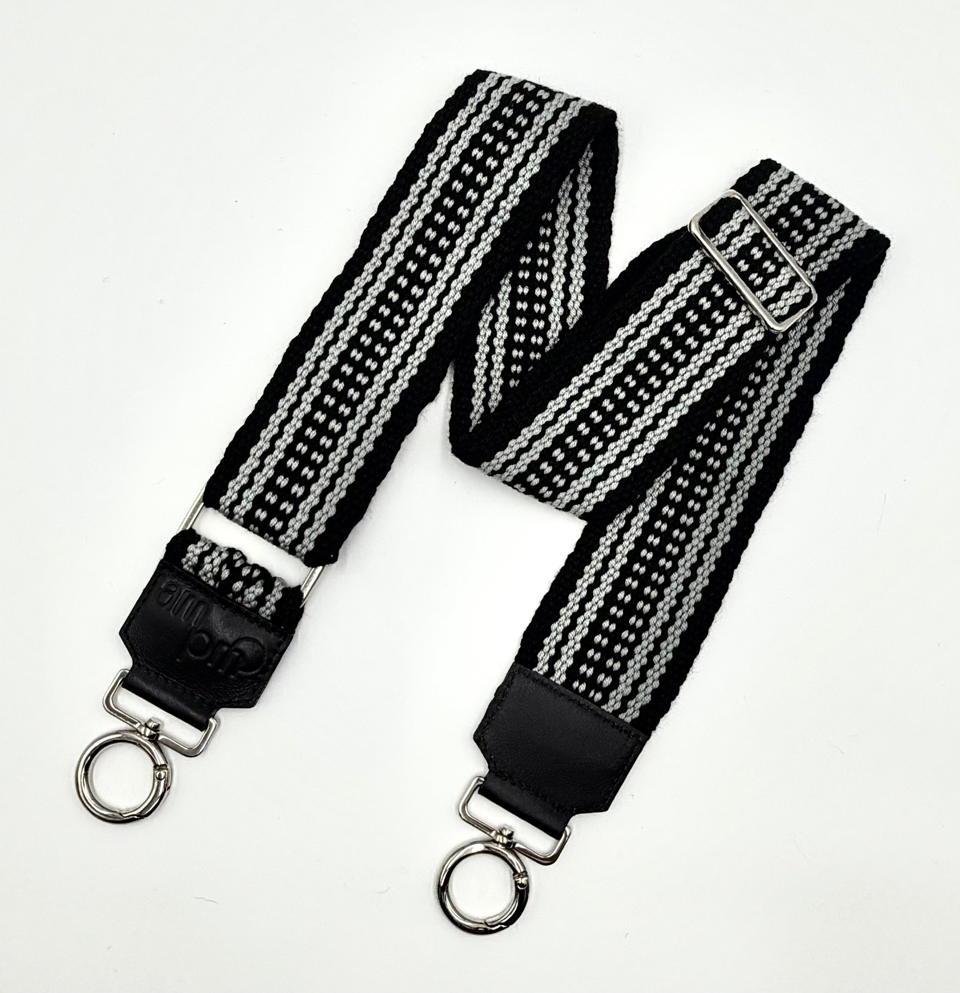 Handwoven Wayuu Bag Strap - Premium Adjustable Edition Grey & Black Egde