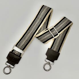 Handwoven Wayuu Bag Strap - Premium Adjustable Edition Black Lines & Dots Raw Trim
