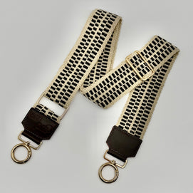 Handwoven Wayuu Bag Strap - Premium Adjustable Edition Black Lines & Dots Raw Trim