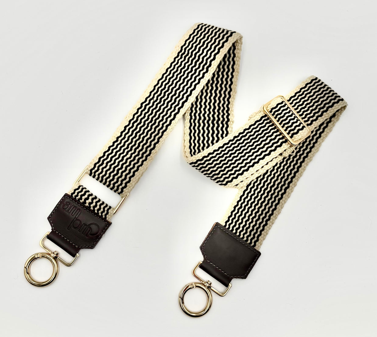 Handwoven Wayuu Bag Strap - Premium Adjustable Edition Black with Neutral Edges