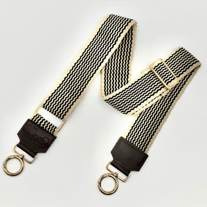Handwoven Wayuu Bag Strap - Premium Adjustable Edition Black with Neutral Edges