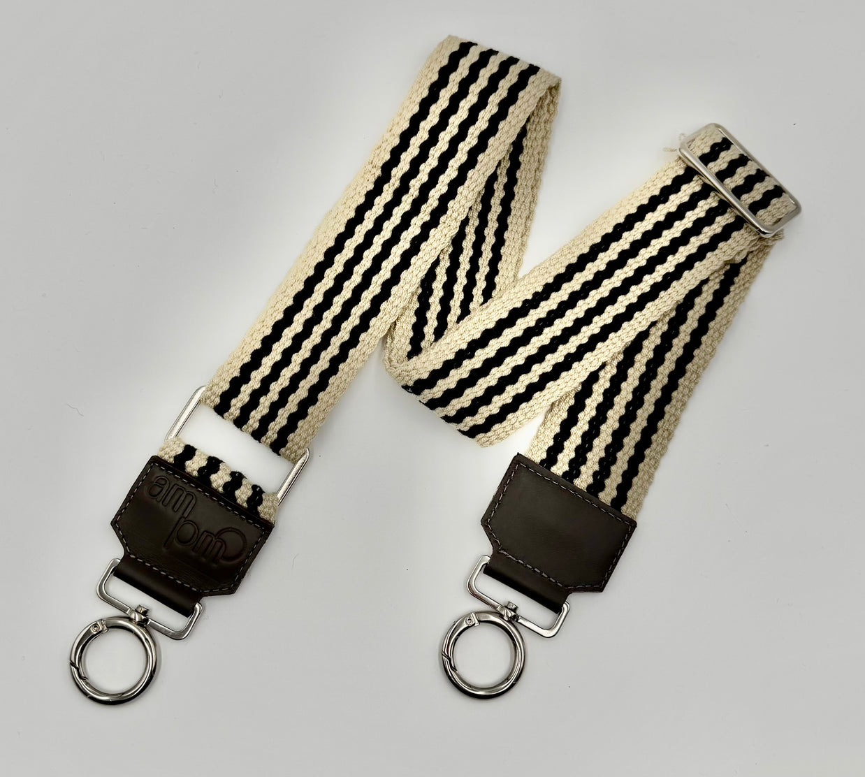 Handwoven Wayuu Bag Strap - Premium Adjustable Edition Black with Neutral Edges