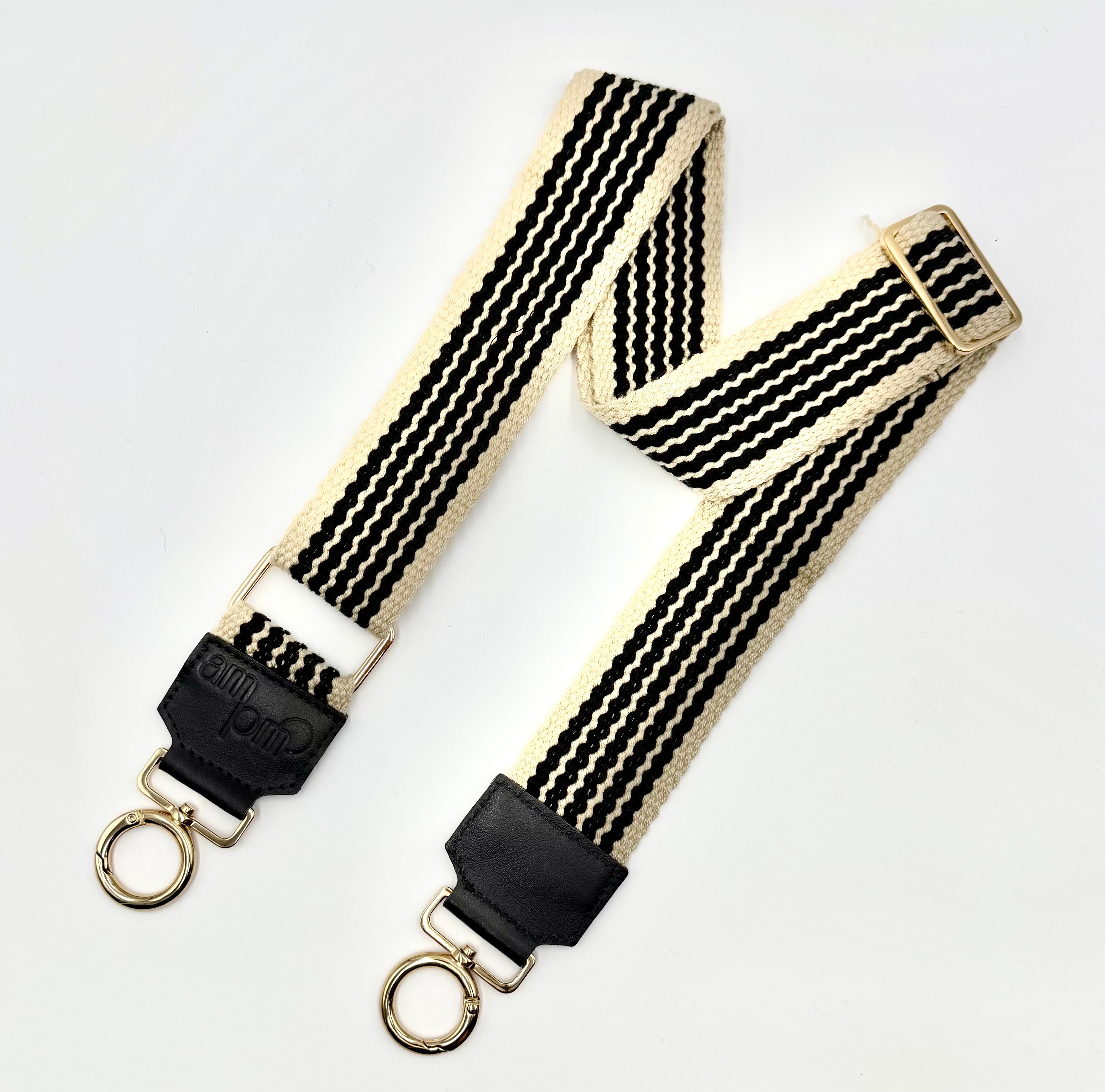 Handwoven Wayuu Bag Strap - Premium Adjustable Edition Black with Neutral Edges