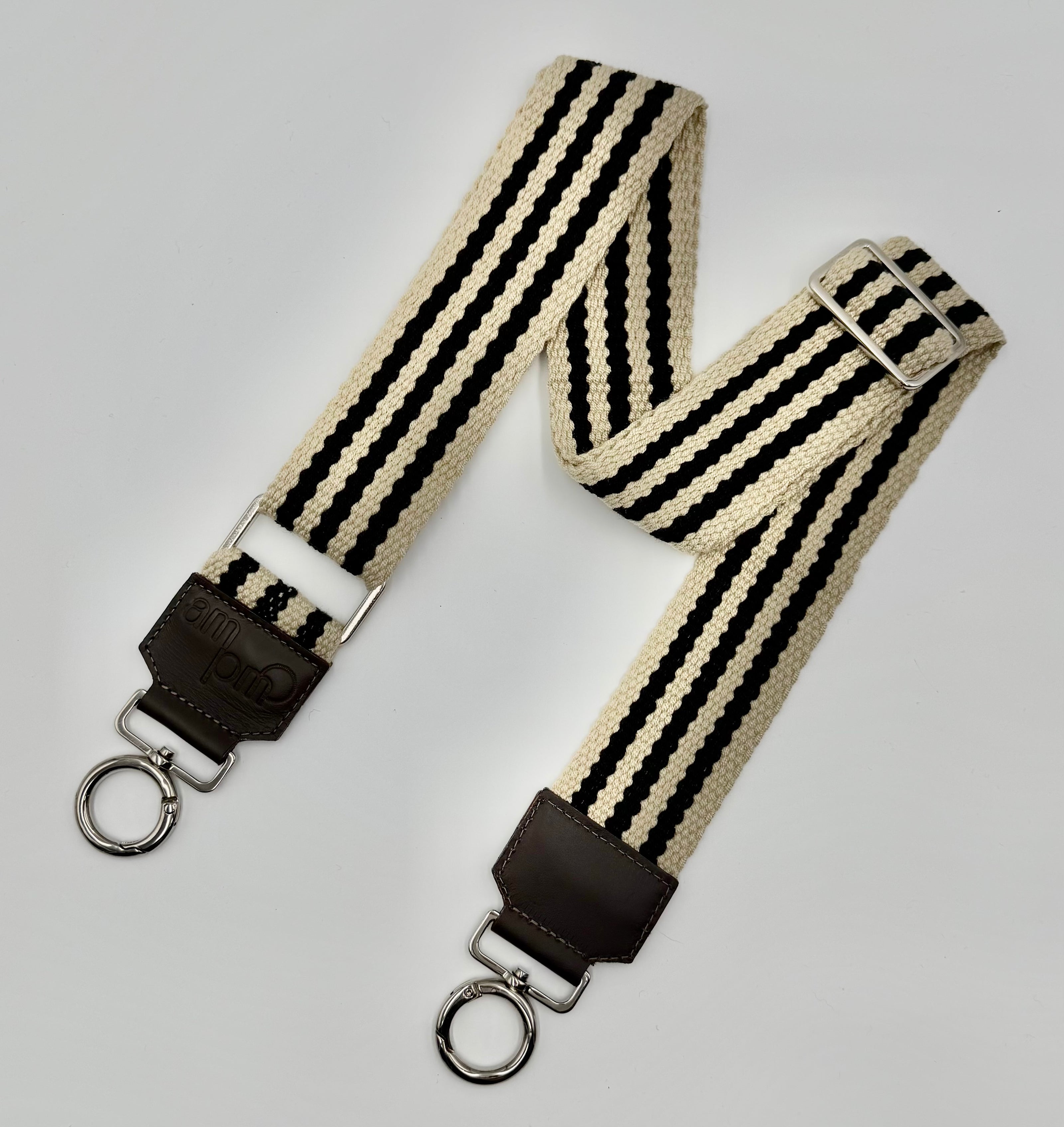 Handwoven Wayuu Bag Strap - Premium Adjustable Edition Black with Neutral Edges