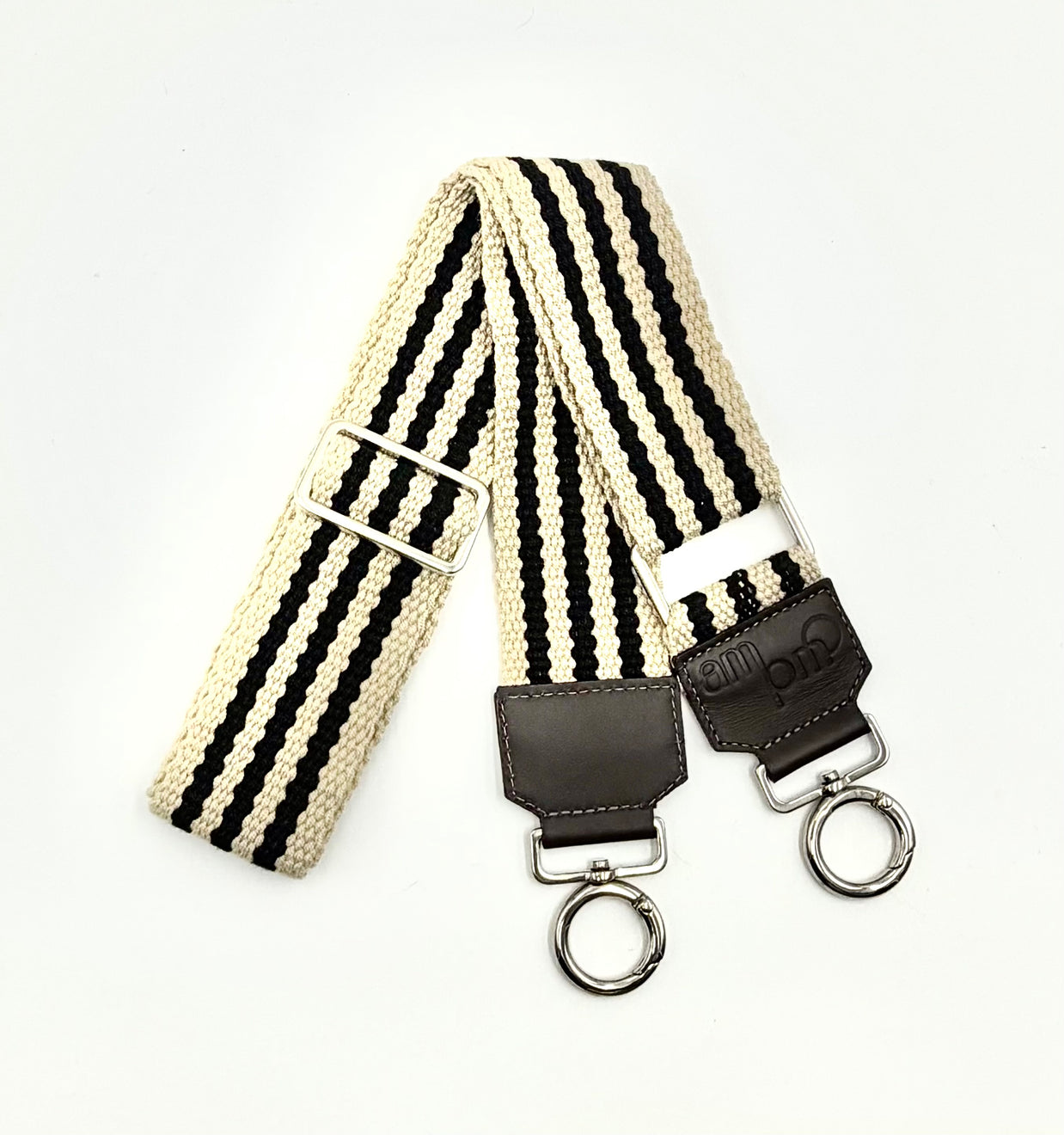 Handwoven Wayuu Bag Strap - Premium Adjustable Edition Black with Neutral Edges