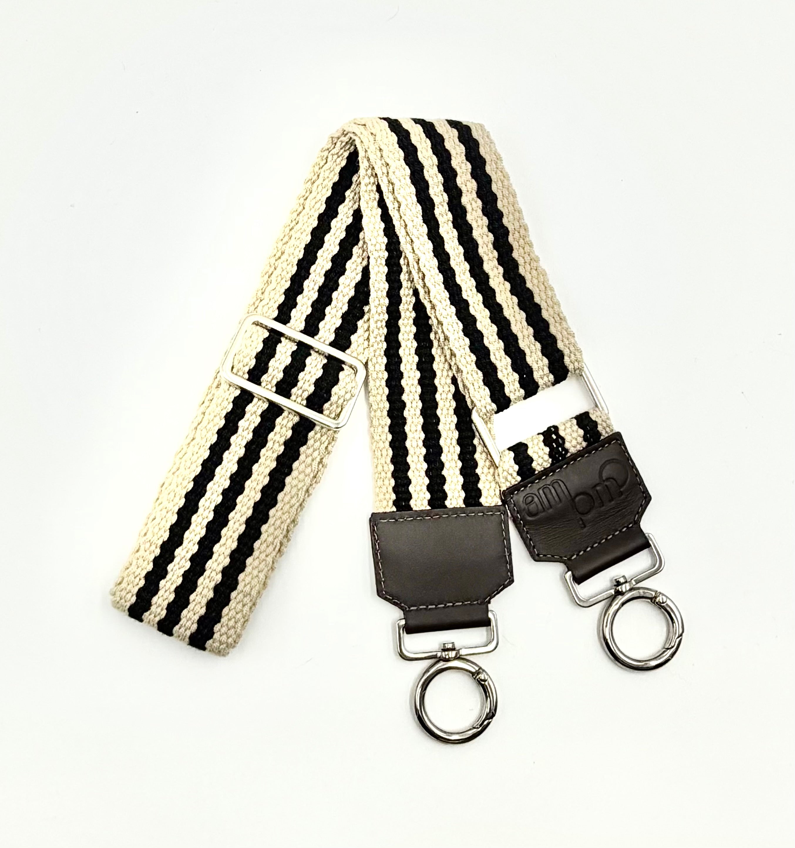 Handwoven Wayuu Bag Strap - Premium Adjustable Edition Black with Neutral Edges