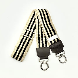 Handwoven Wayuu Bag Strap - Premium Adjustable Edition Black with Neutral Edges