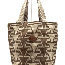 #25 Wayuu Geometric Mochilón Large Bucket Bag – Handwoven Light Brown & Beige