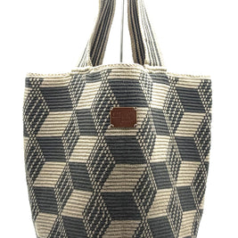 #16 Wayuu Geometric Mochilón Large Bucket Bag – Handwoven Gray & Beige Tote