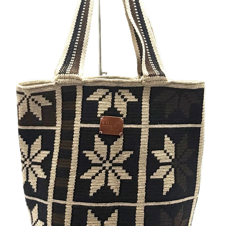 Wayuu Geometric Mochilón Large Bucket Bag – Muted Earth Tones Black Brown Beige Tote