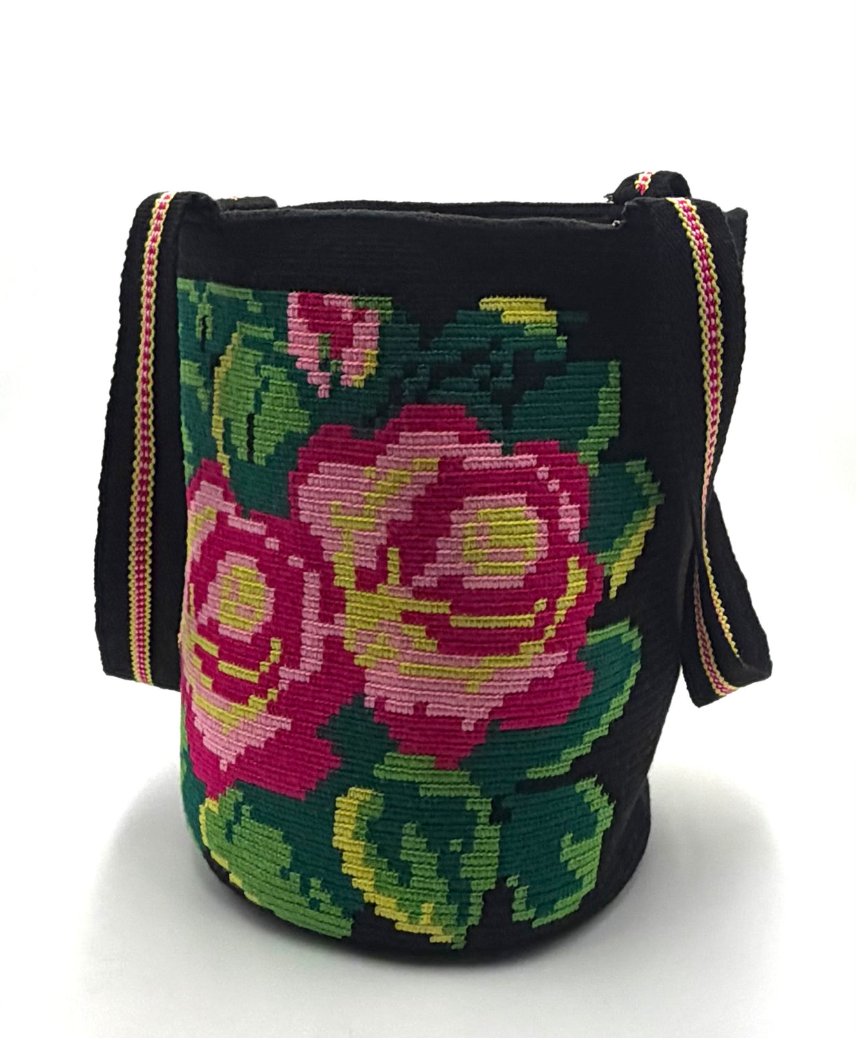 #18 Wayuu Floral Mochilón Large Bucket Bag – Handwoven Multicolor Statement Tote