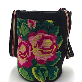 #18 Wayuu Floral Mochilón Large Bucket Bag – Handwoven Multicolor Statement Tote