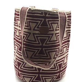 #17 Wayuu Geometric Mochilón Large Bucket Bag – Handwoven Burgundy & Beige Tote